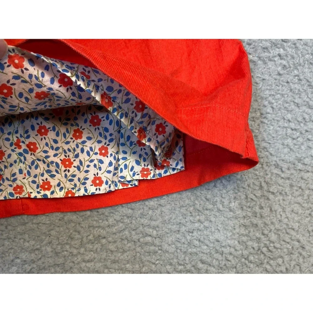 Mini Boden Dress 12-18 m Red Corduroy BabyWale Pintuck Short Sleeve Lined Ruffle